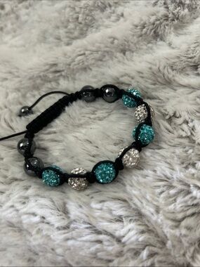 Sparkling Teal and Silver Beaded Shamballa Bracelet